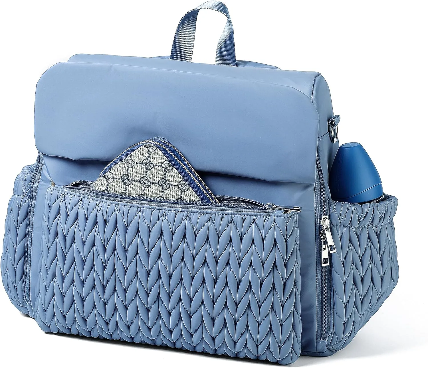 Allie Backpack Stylish Diaper Bag,Travel Baby Bag with Insulated Pockets,Changing Pad, Stroller Clips, Shoulder Strap(Ash Blue)