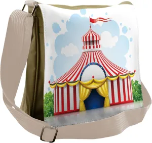 Ambesonne Circus Messenger Bag, Striped Tent with Flag, Unisex Cross-body