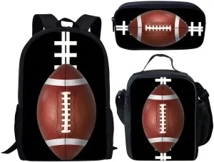 AmzPrint 3 In 1 American Football 17 Inch Black Backpack Lunch Box And Pencil Bag Set For Boys Girls Kids In Elementary School
