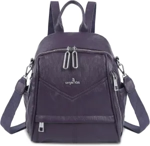Angel Kiss Small Backpack Purse for Women,Soft Vegan Leather Roomy Backpacks,Designer Ladies Shoulder Backpack Fashion Handbag with Removable Strap,Purple