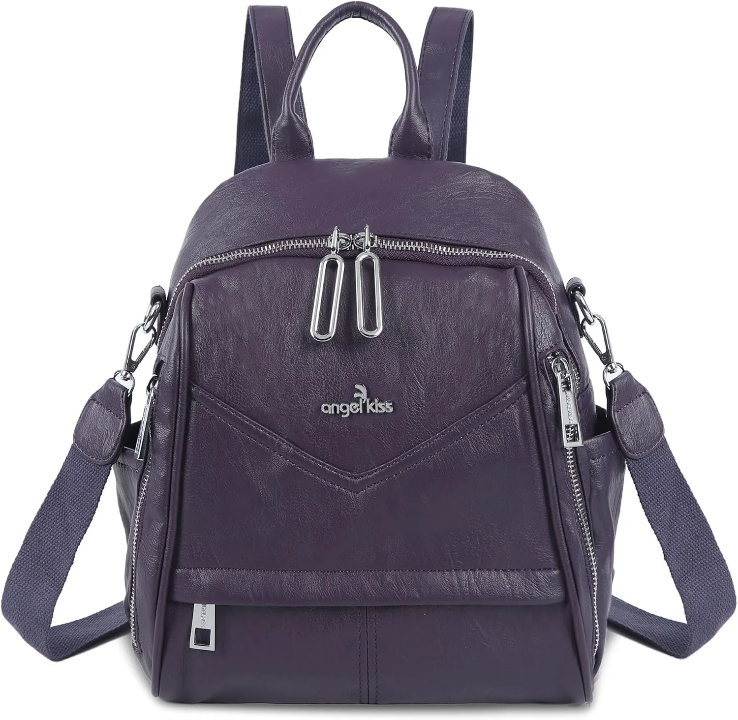 Angel Kiss Small Backpack Purse for Women,Soft Vegan Leather Roomy Backpacks,Designer Ladies Shoulder Backpack Fashion Handbag with Removable Strap,Purple