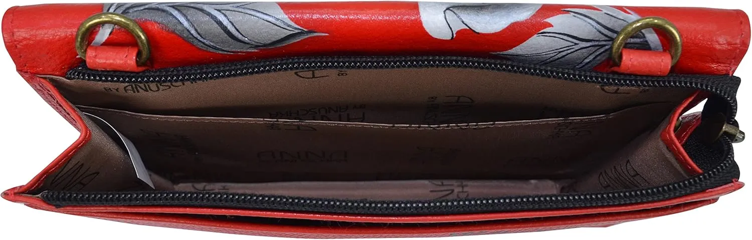 Anna by Anuschka Women's Hand-Painted Genuine Leather 4-In-1 Organizer Crossbody/Belt Bag/Clutch/Wristlet
