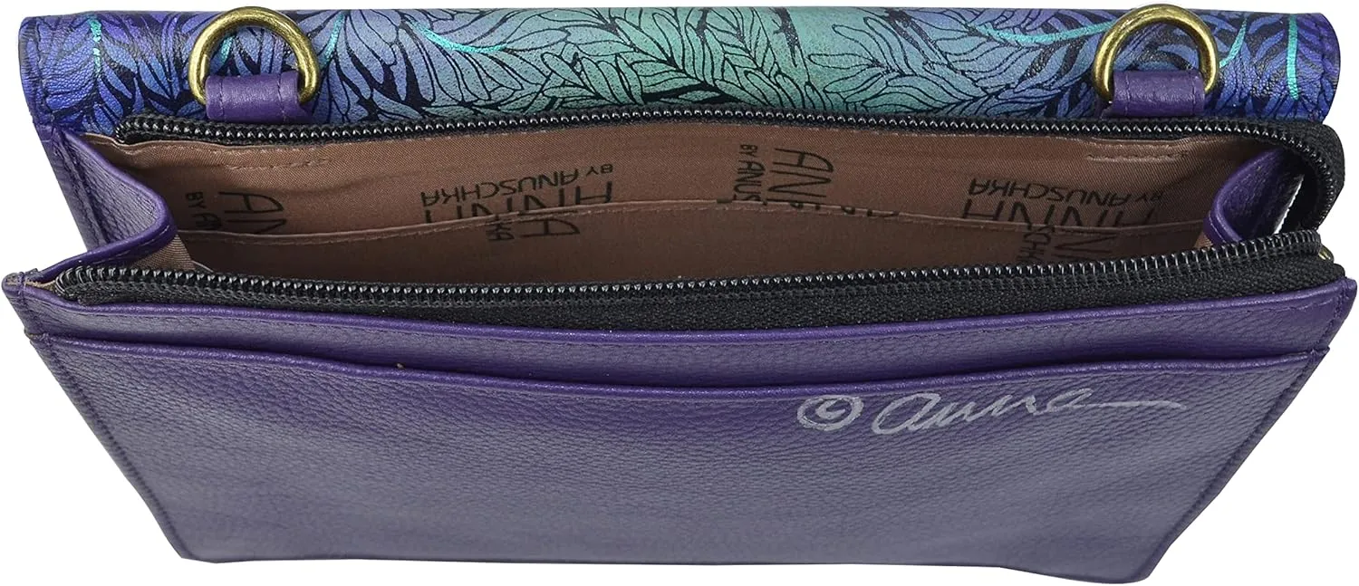 Anna by Anuschka Women's Hand-Painted Genuine Leather 4-In-1 Organizer Crossbody/Belt Bag/Clutch/Wristlet