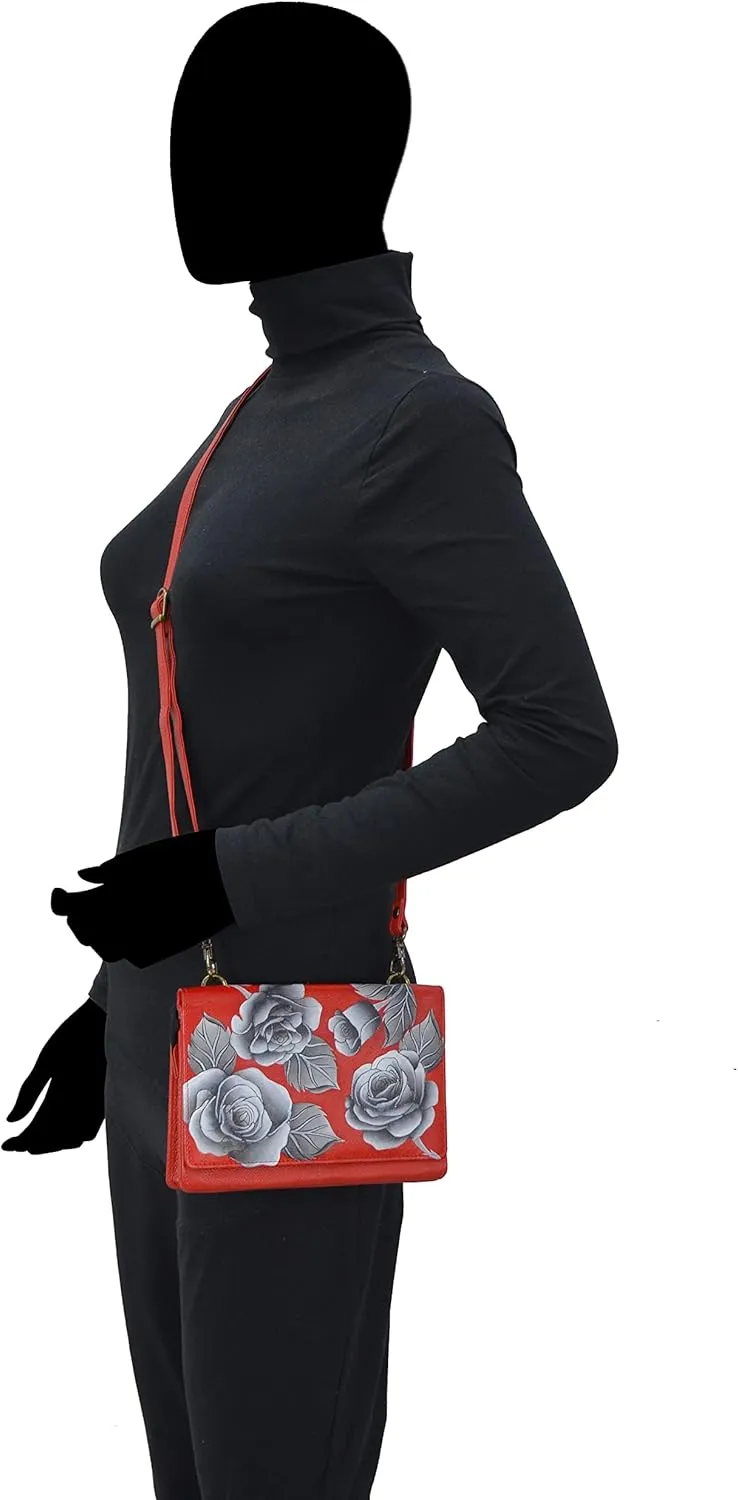 Anna by Anuschka Women's Hand-Painted Genuine Leather 4-In-1 Organizer Crossbody/Belt Bag/Clutch/Wristlet