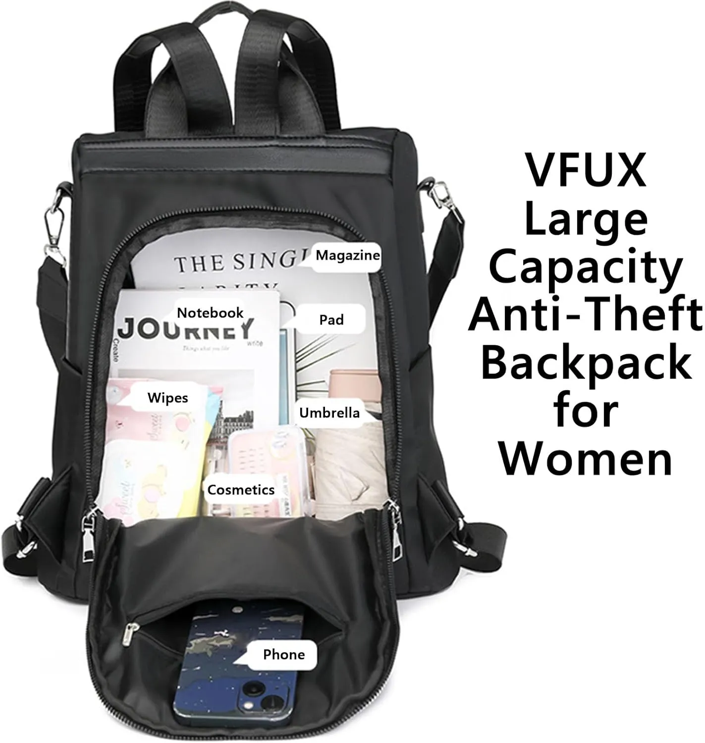 Anti Theft Backpack for Women, Large Capacity Leisure Shoulder Bag, Antitheft Backpack Crossbody Lightweight Travel (Brown)