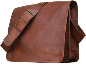 ANUENT 18 inch Vintage Brown Leather Laptop Bag Handmade Satchel Crossbody Messenger Bag for Women and Men, Shoulder Bag for Work, Office, Travel