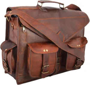 ANUENT Leather Messenger Travel Multipocket Briefcase Doctor's Architect large Satchel Shoulder Unisex Bag of 16 inches