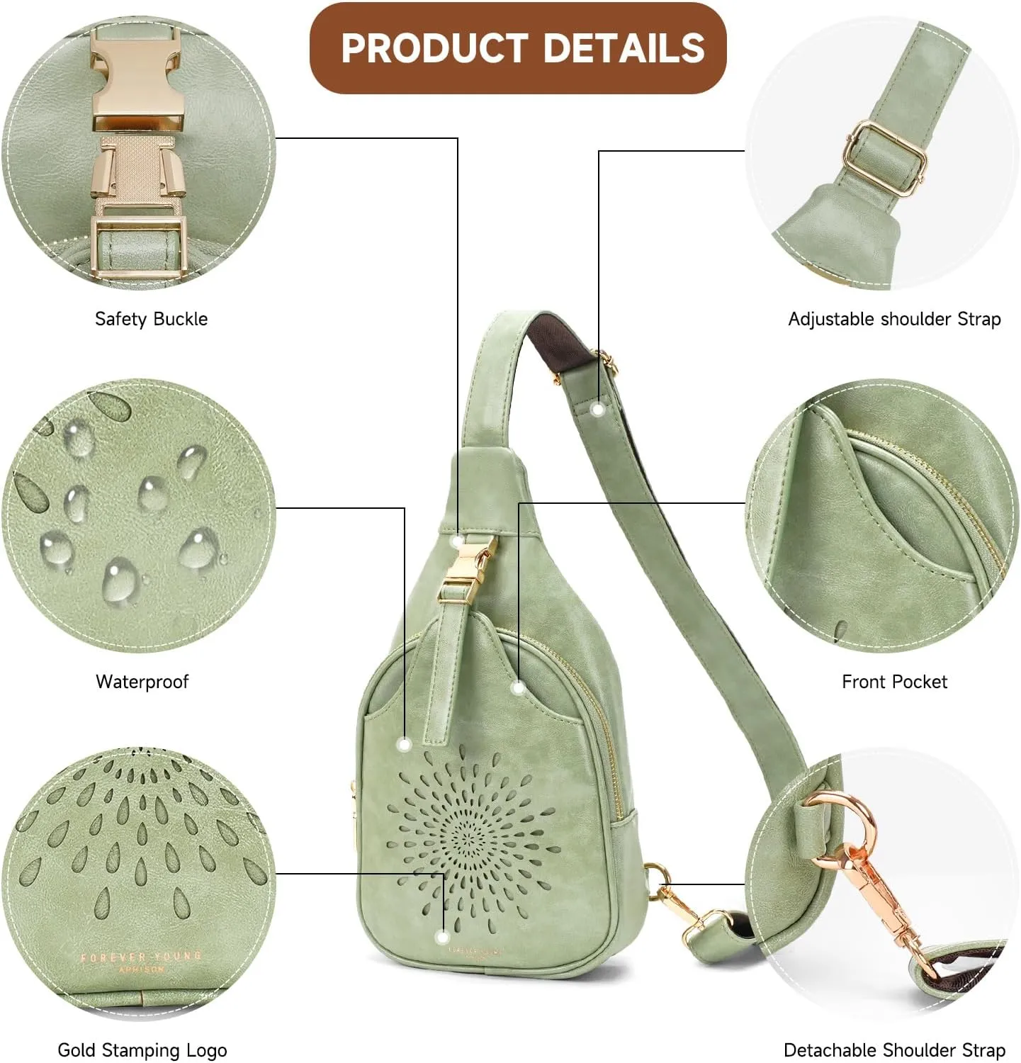 APHISON Small Sling Bag Cell Phone Purse Vegan Leather Fanny Crossbody Bag for Women Trendy Chest Backpack Adjustable Strap