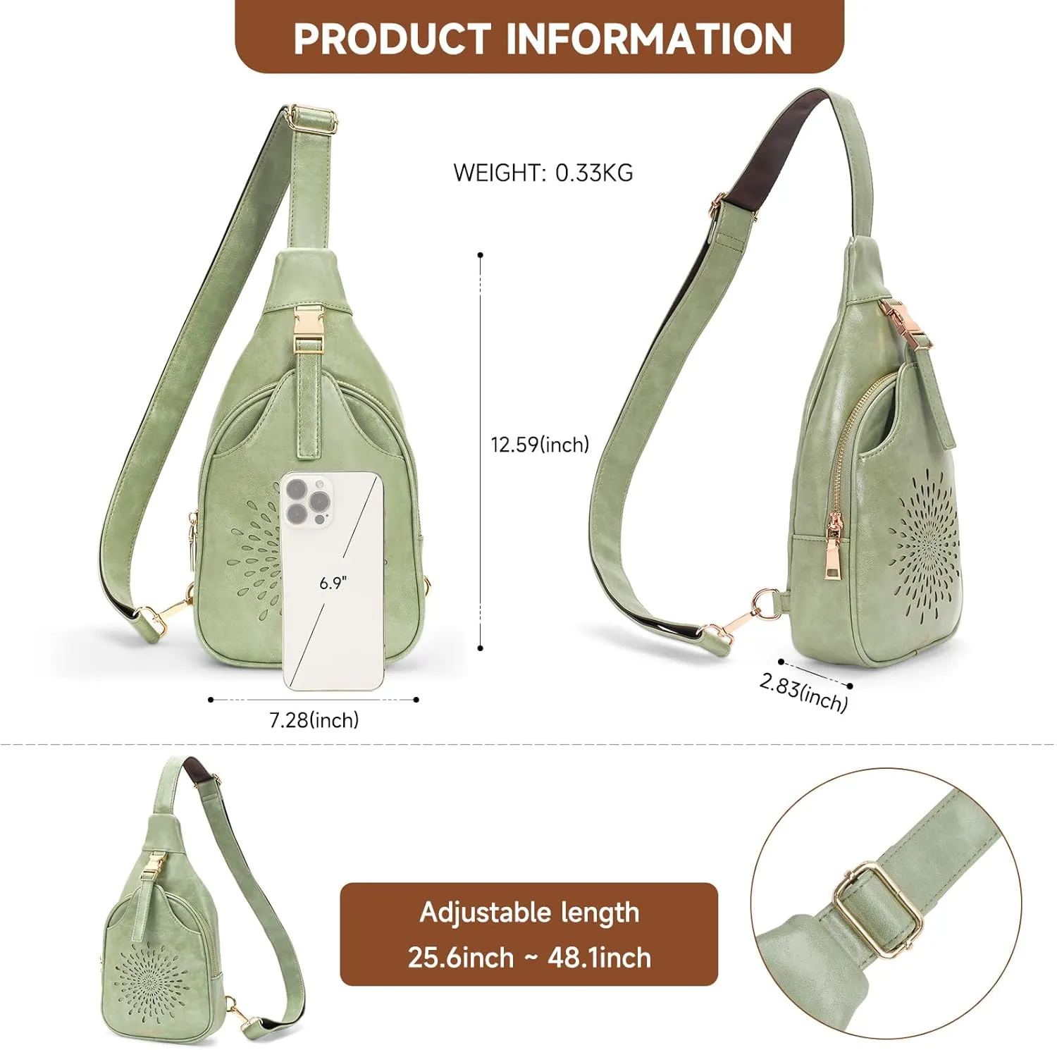 APHISON Small Sling Bag Cell Phone Purse Vegan Leather Fanny Crossbody Bag for Women Trendy Chest Backpack Adjustable Strap