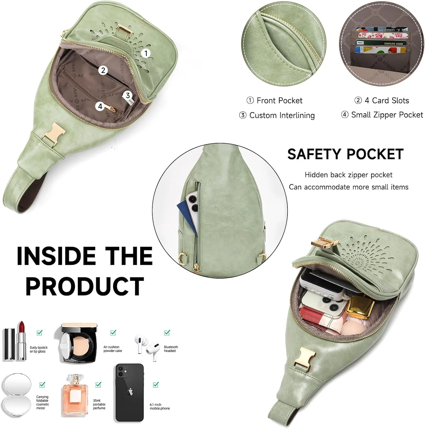 APHISON Small Sling Bag Cell Phone Purse Vegan Leather Fanny Crossbody Bag for Women Trendy Chest Backpack Adjustable Strap