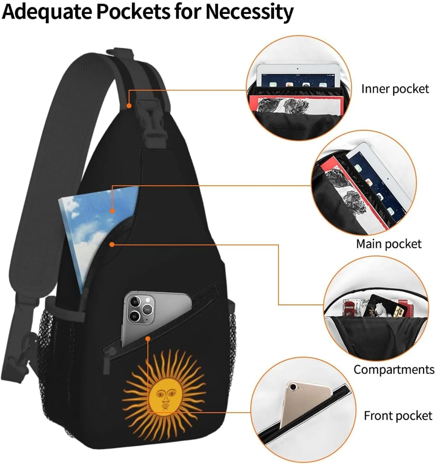 Argentina Sun Sling Backpack Shoulder Chest Bag For Men Women Hiking Travel Crossbody Daypack