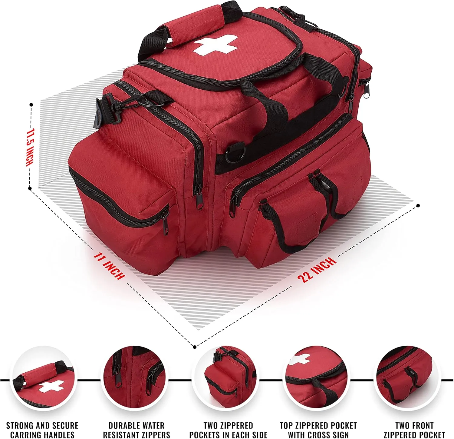ASA TECHMED First Aid Responder EMS Emergency Medical Trauma Bag Deluxe, Red