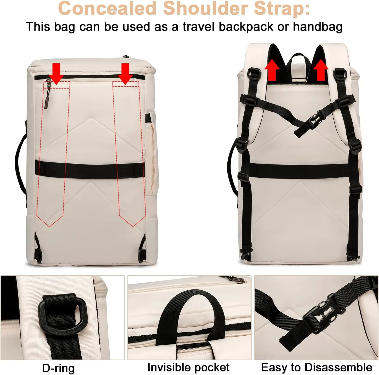 Asenlin Travel Backpack for Women Men，40L Extra Large Hiking Backpack，18 Inch Carry on Backpack Water Resistant for Casual Daypack Gym Backpack-Beige