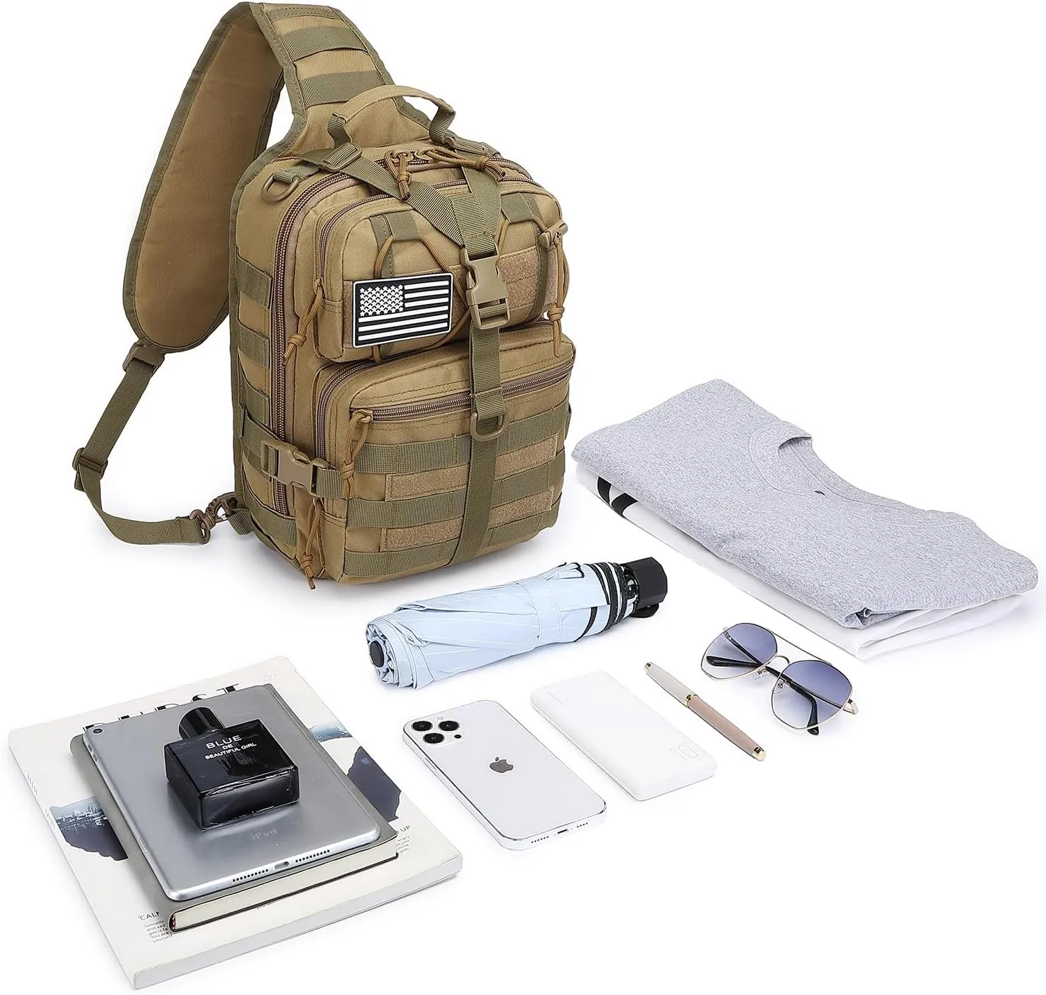 ATBP Tactical Sling Backpack Bag Military Shoulder Bag Pack for Men Molle Crossbody Bag 15L