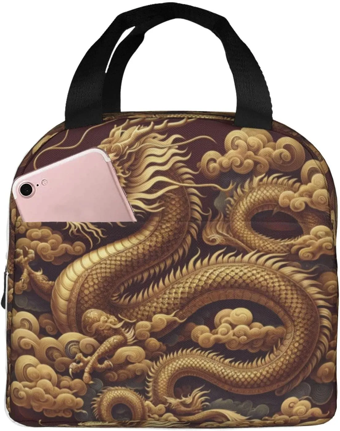 Augenstern Reusable Insulated Lunch Bag Thermal Lunch Tote Bag East-Asian-Dragon Lunch Cooler Bags For Office Work Picnic Beach