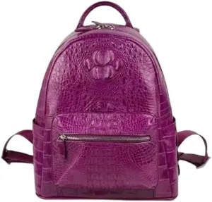 Authentic Exotic Crocodile Skin Zipper Closure Female Lady White Backpack Genuine Alligator Leather Women's Travel Bag Pack (Purple)