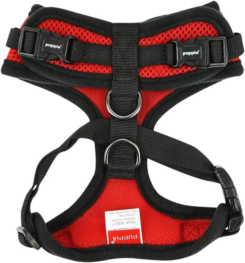 Authentic Puppia RiteFit Harness with Adjustable Neck, Red, Medium