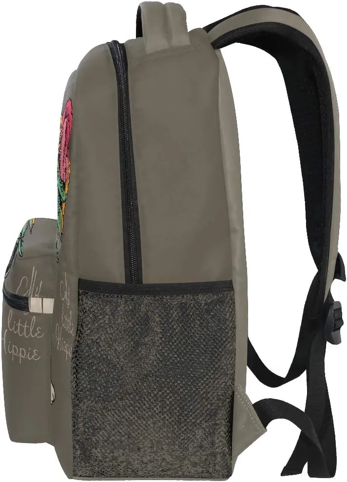 AUUXVA Backpack Hippie Bulldog Pug Floral Flower School Shoulder Bag Large Waterproof Durable Bookbag Laptop Daypack for Students Teens Girls Boys Elementary