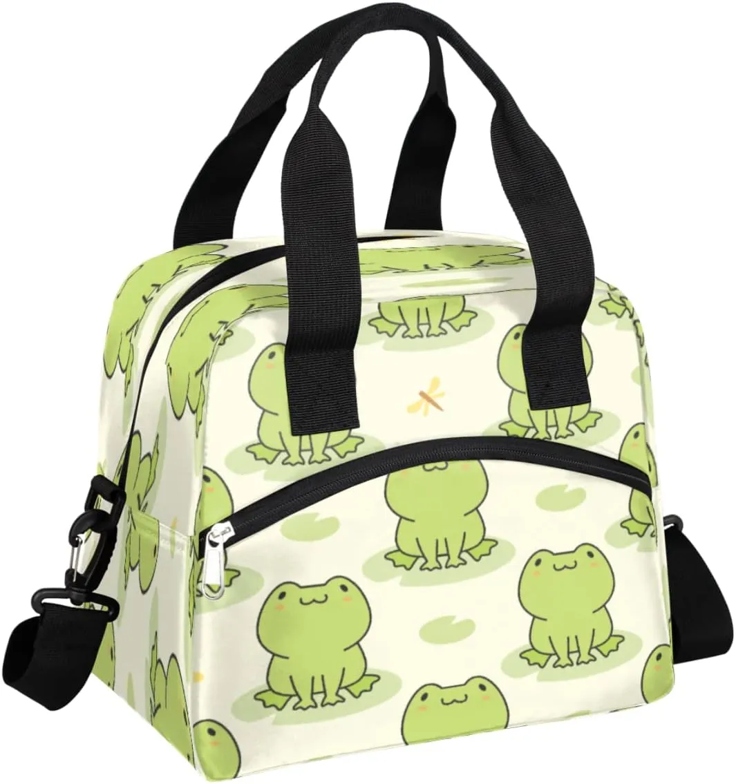 AUUXVA Insulated Lunch Bag Box for Women Cute Frog Reusable Lunch Box Cooler Tote Bag for Adult Lunch Container for work Picnic (frog pattern)