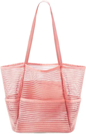 Ayieyill Mesh Beach Bag Tote Bag for Women, Foldable Swim Large Beach Tote Bag with Zipper Pockets Waterproof Sandproof