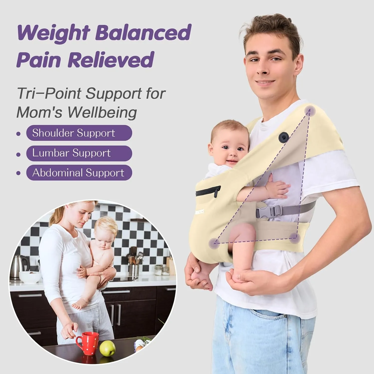 Baby Carrier Newborn to Toddler - Infant Carrier for Babies 0-36 Months, Four Different Uses Supports Up to 50 lbs, Comfortable Baby Front Carrier, Beige