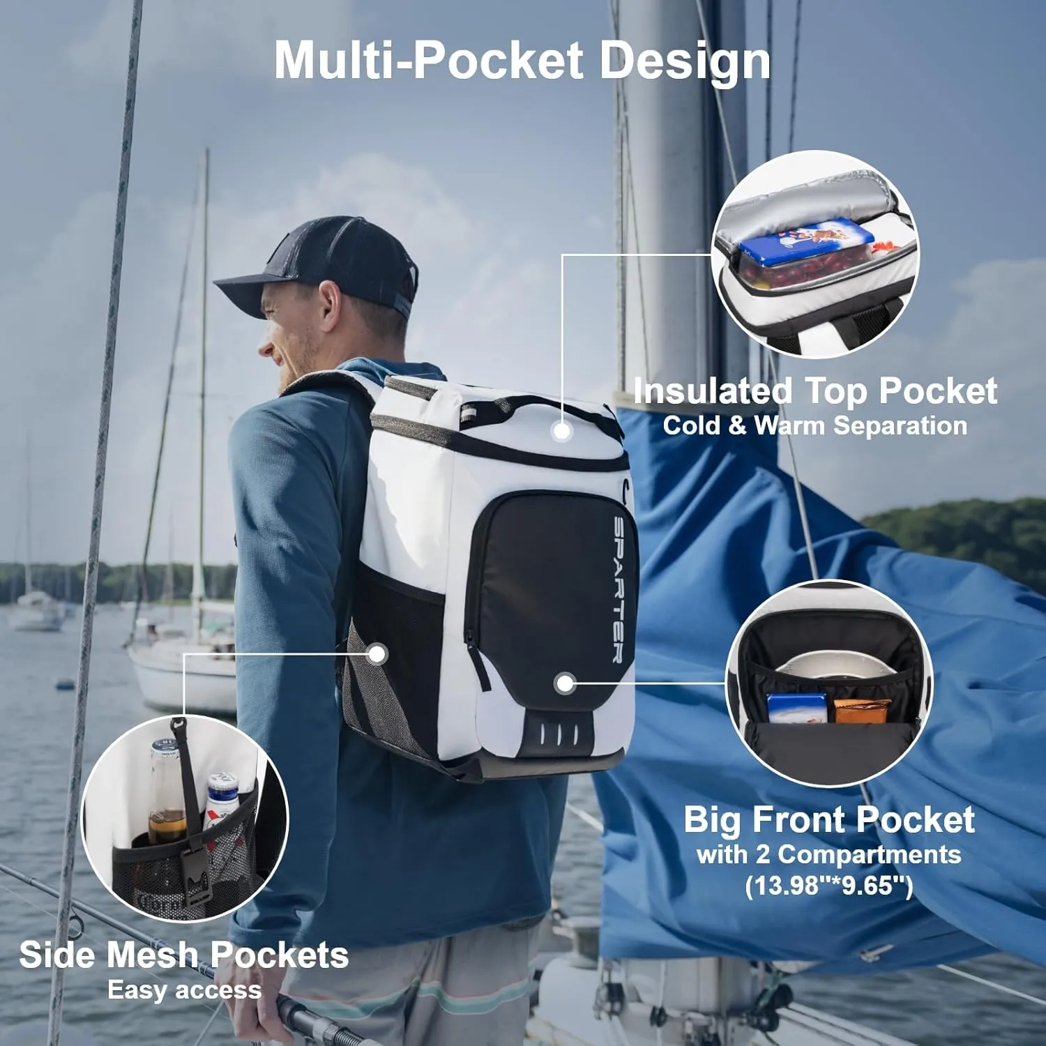 Backpack Cooler Insulated Leak Proof 30/45 Cans, 2 Insulated Compartments Thermal Bag, Portable Lightweight Beach Travel Camping Lunch Backpack for Men and Women