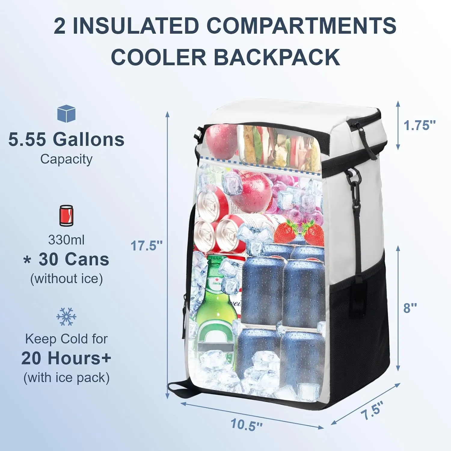 Backpack Cooler Insulated Leak Proof 30/45 Cans, 2 Insulated Compartments Thermal Bag, Portable Lightweight Beach Travel Camping Lunch Backpack for Men and Women