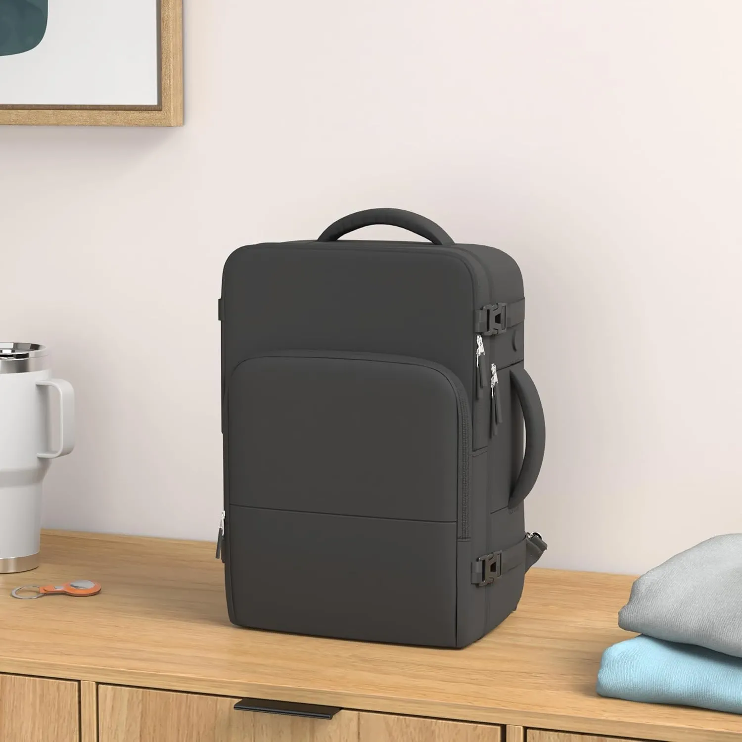 Backpack for Men Women, Small Black Backpack for Traveling on Airplane, Weekender Carry on Backpack Bag, Personal Item Backpack Flight-approved