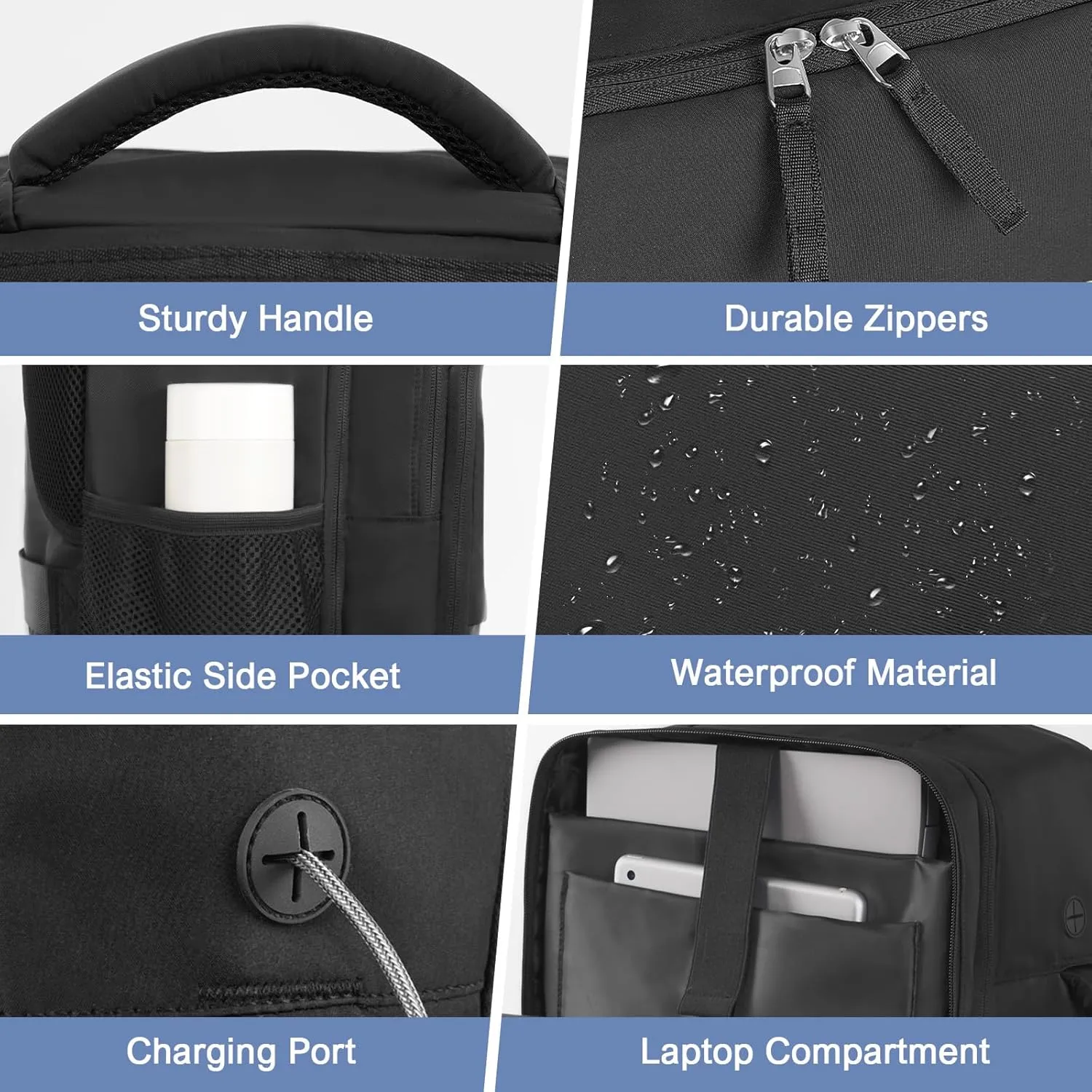 Backpack for Men Women, Small Black Backpack for Traveling on Airplane, Weekender Carry on Backpack Bag, Personal Item Backpack Flight-approved