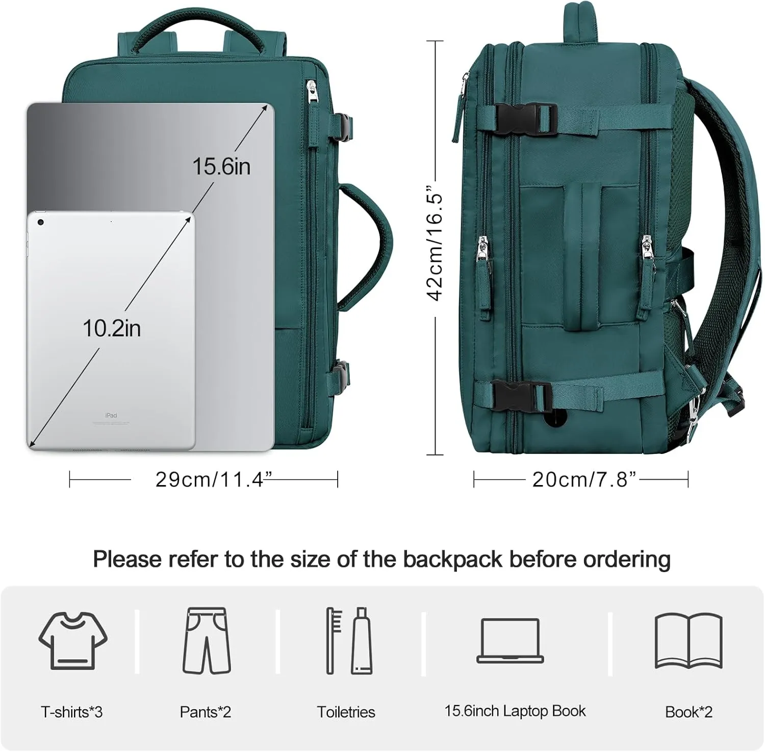 Backpack for Traveling Women Men, Flight-approved Carry-on Travel Backpack Bag, Personal Item Backpack Luggage on Airplanes, Travel Essentials, Peacock Blue