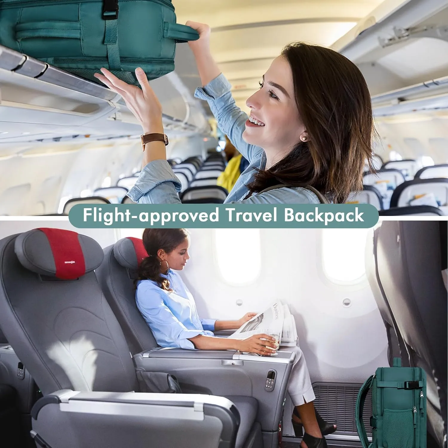 Backpack for Traveling Women Men, Flight-approved Carry-on Travel Backpack Bag, Personal Item Backpack Luggage on Airplanes, Travel Essentials, Peacock Blue