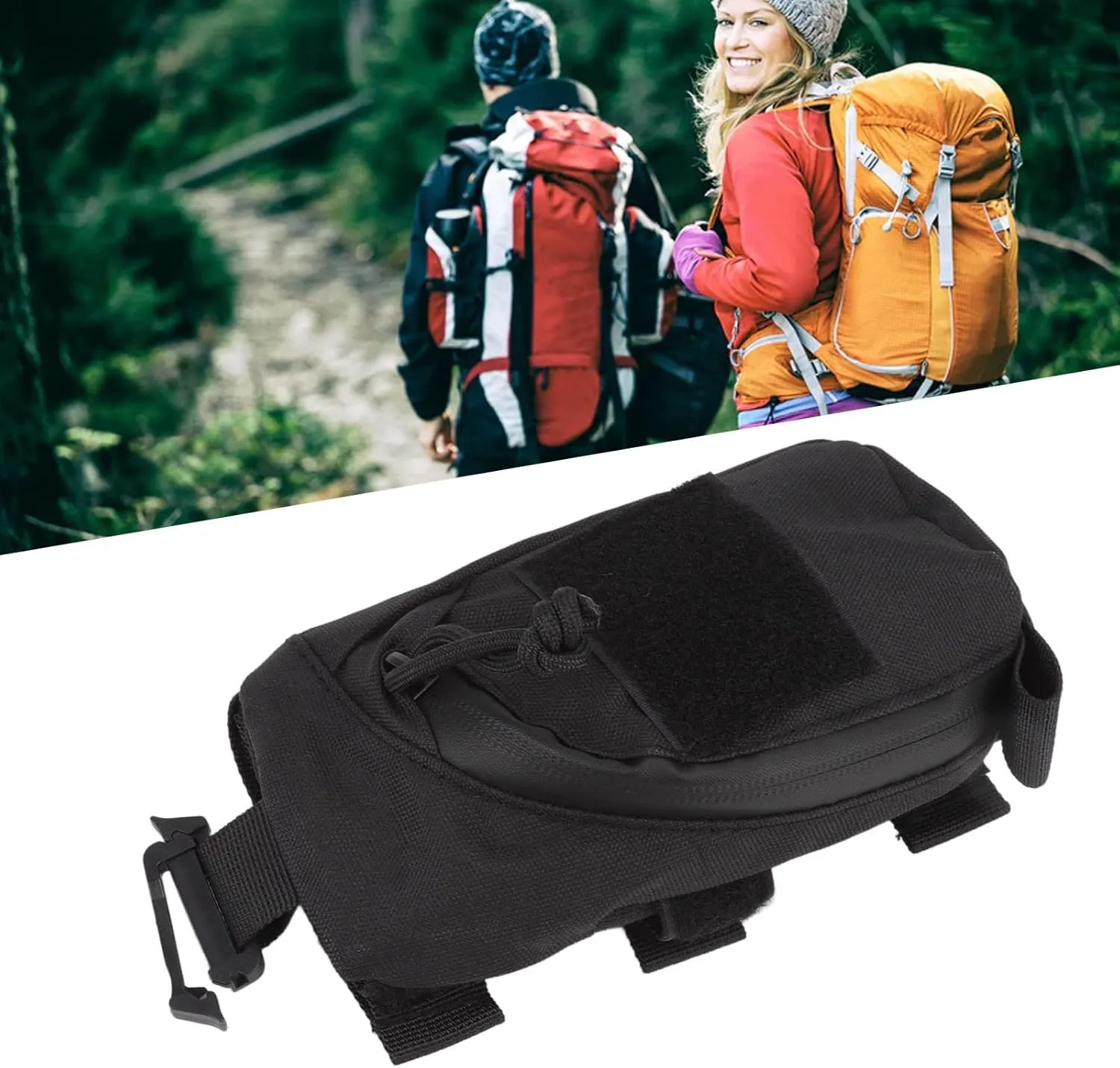 Backpack Shoulder Strap Accessory Pouch, Tactical Clip On Pouch Attachment Bag Zipper Pocket Additional Phone Holder Sundries Smartphone Pack Case for Belt Outdoor Sport Hunting(Black)