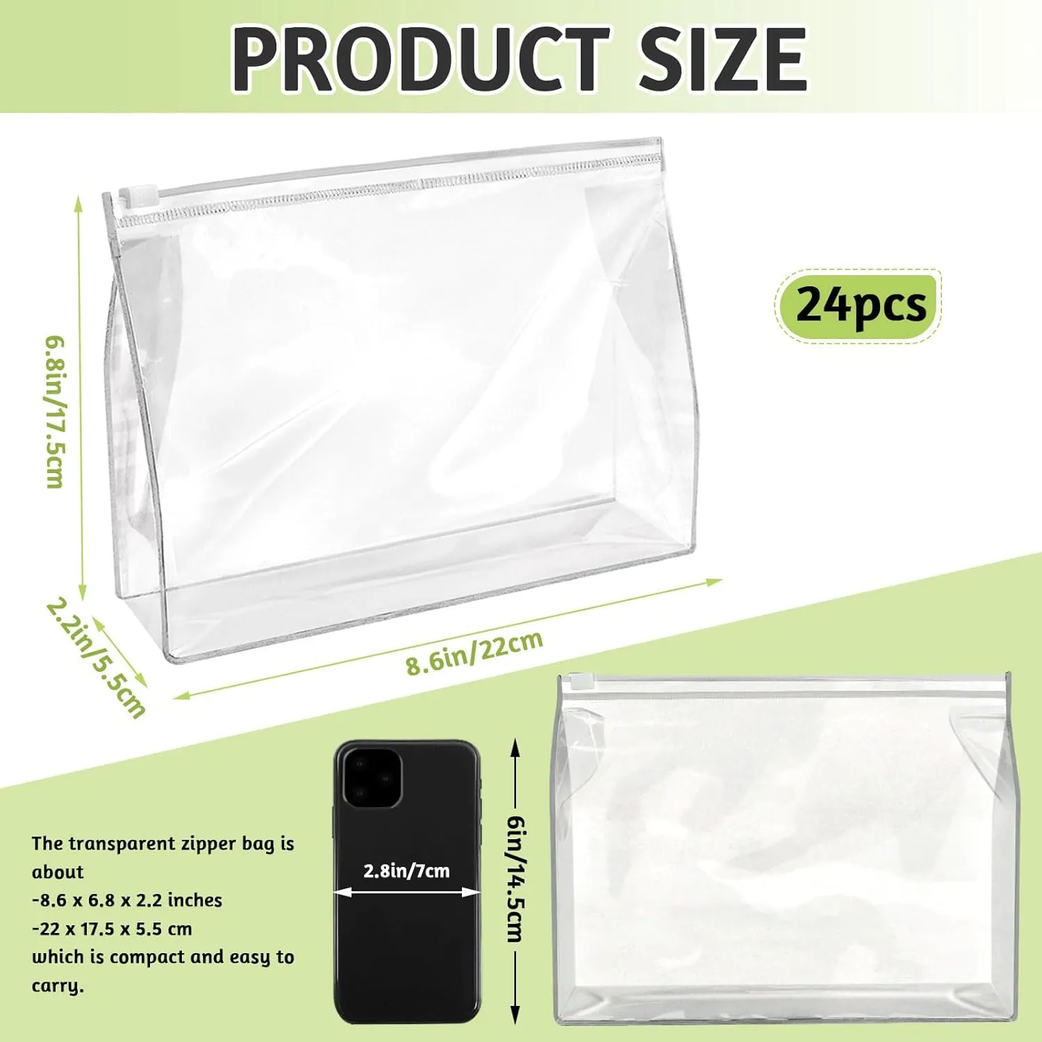 BadenBach 24 PCS Small Clear Makeup Bag,8.6" x 6.8"x 2.2", Clear Zipper Pouches Waterproof Clear Plastic Toiletry Bags Bulk Cosmetic Organizer Bags with Zipper for Travel Vacation Swimsuit Bikini