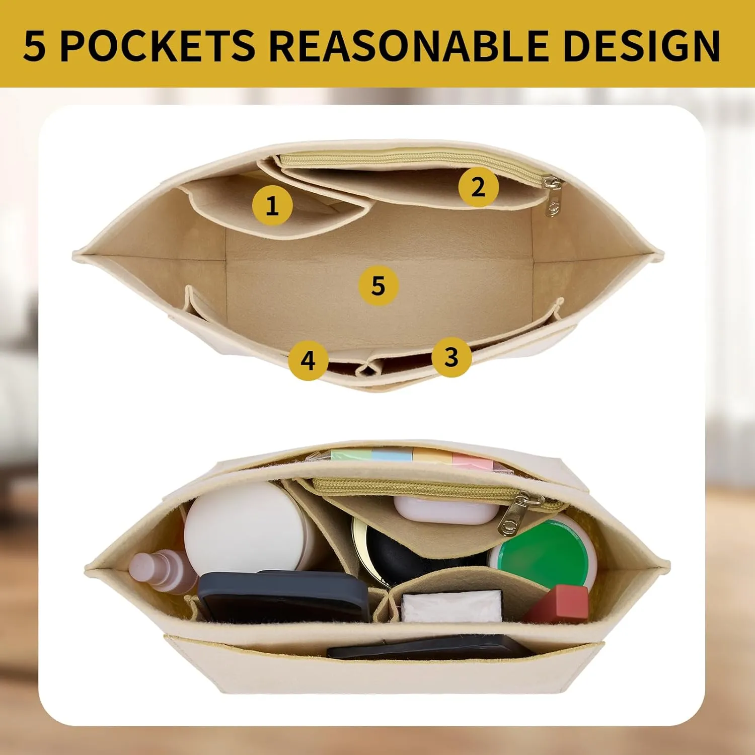 Bag Organizer Insert for longchamp le pliage tote bag organizer Handbags backpack organizer insert (beige-S)