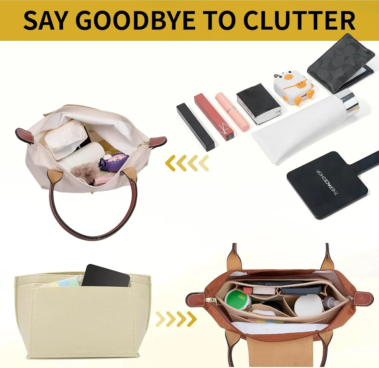 Bag Organizer Insert for longchamp le pliage tote bag organizer Handbags backpack organizer insert (beige-S)