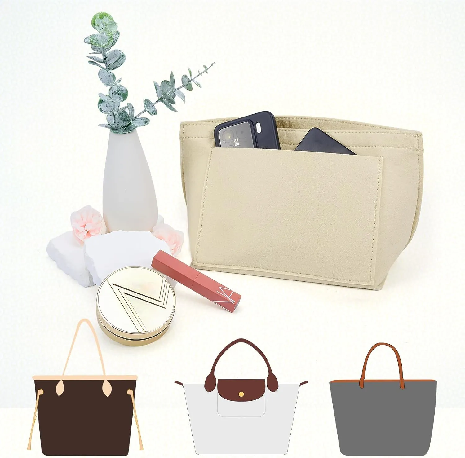 Bag Organizer Insert for longchamp le pliage tote bag organizer Handbags backpack organizer insert (beige-S)