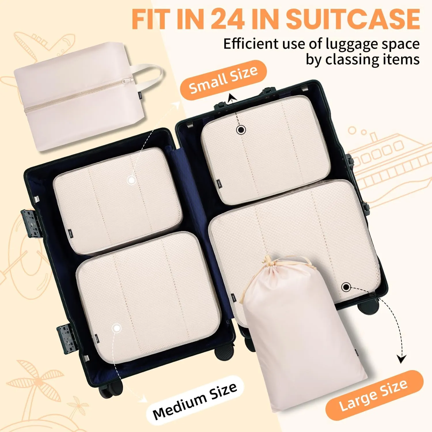 BAGAIL 6 Set Packing Cubes Luggage Packing Organizers for Travel Accessories (Beige)