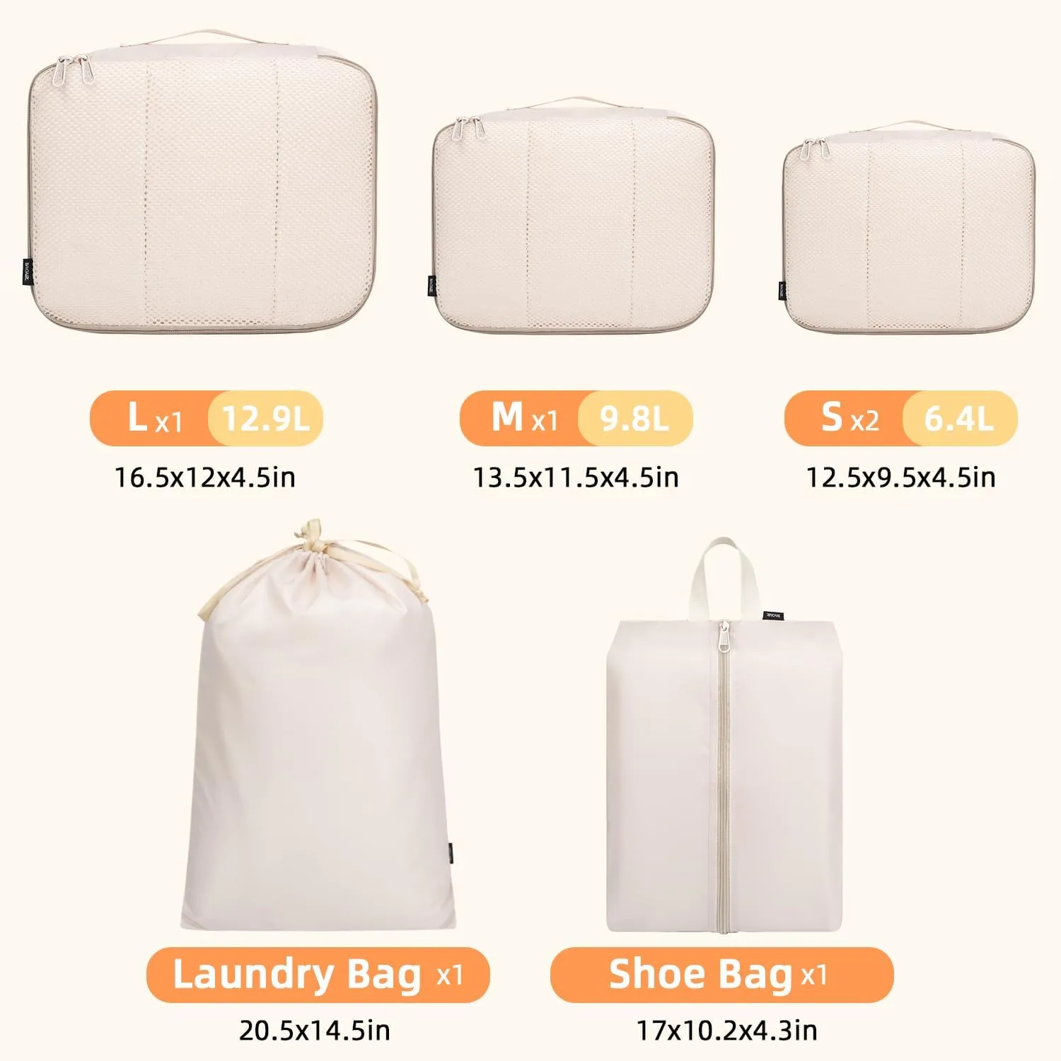 BAGAIL 6 Set Packing Cubes Luggage Packing Organizers for Travel Accessories (Beige)