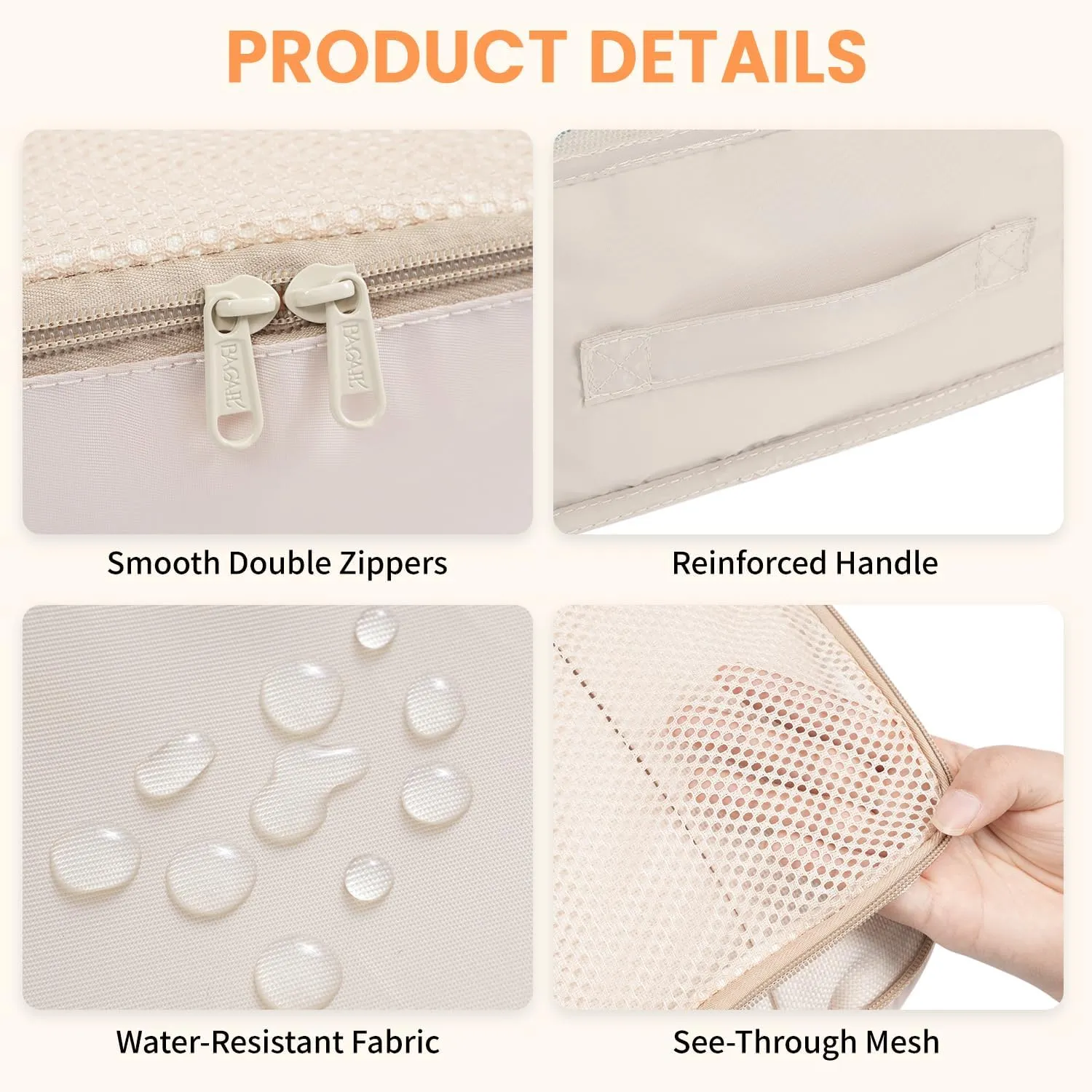 BAGAIL 6 Set Packing Cubes Luggage Packing Organizers for Travel Accessories (Beige)