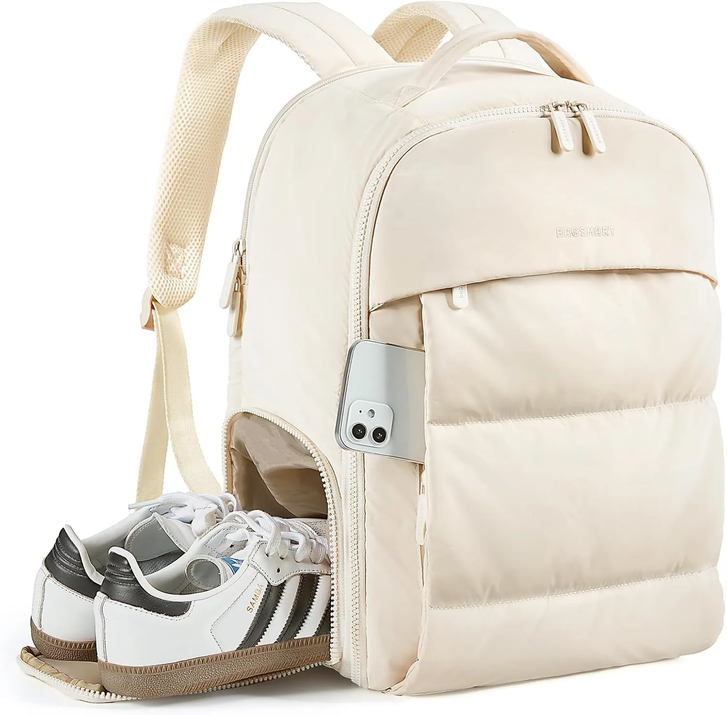 BAGSMART 30L Carry On Backpack with Shoe Compartment, Airline Approved Travel Backpack, Lightweight Travel Bag Fits 15.6 Inch Laptop, Water-Resistant, Beige