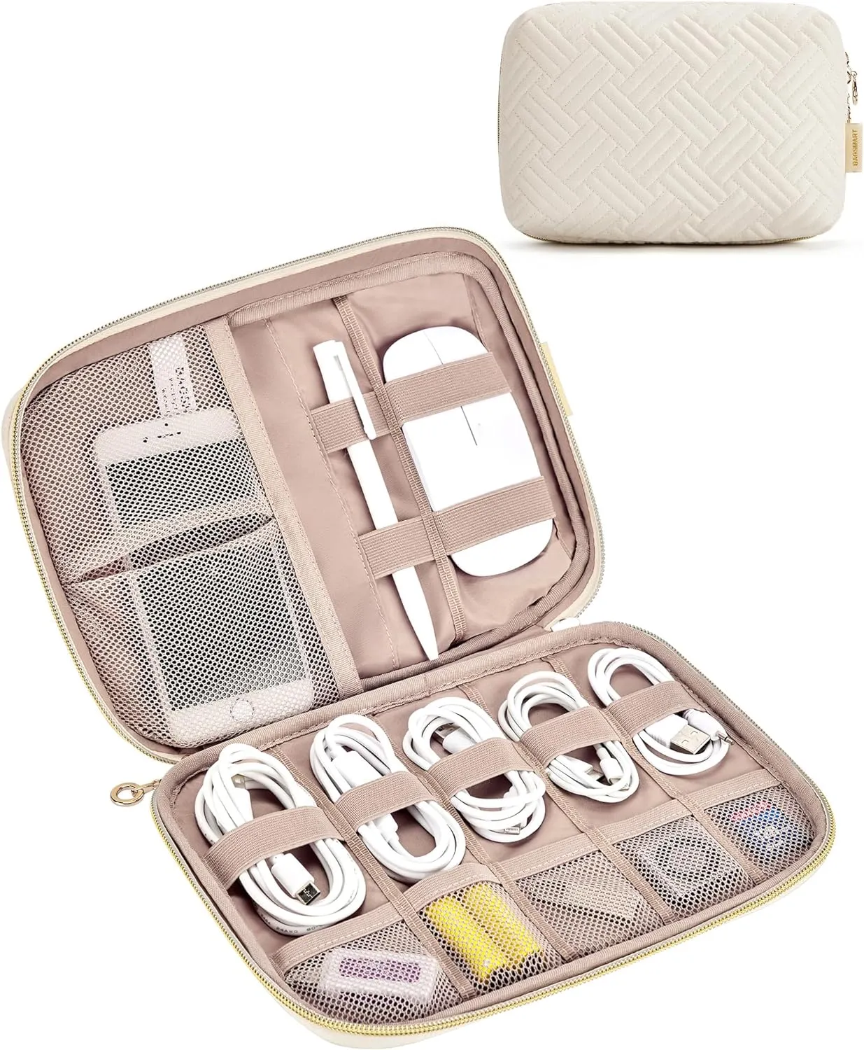BAGSMART Electronics Organizer Case - Travel Accessories for Women, Cord Organizer for Phone, SD Card, Beige