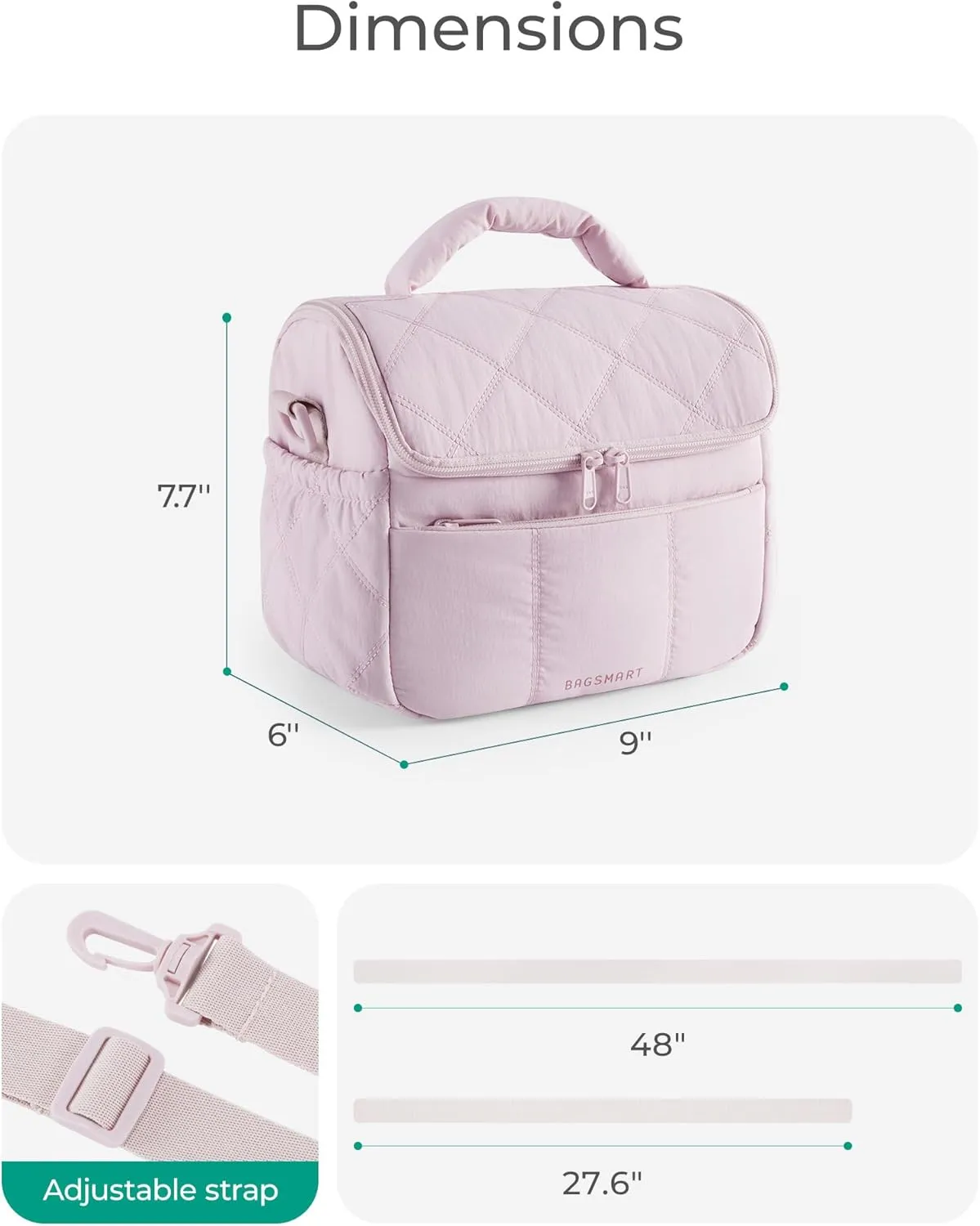 BAGSMART Insulated Lunch Bags for Women, Cute Quilted Lunch Box, Lightweight Puffy Padded Waterproof Lunch Tote, Reusable Lunch Cooler for Work Picnic Travel, Gray