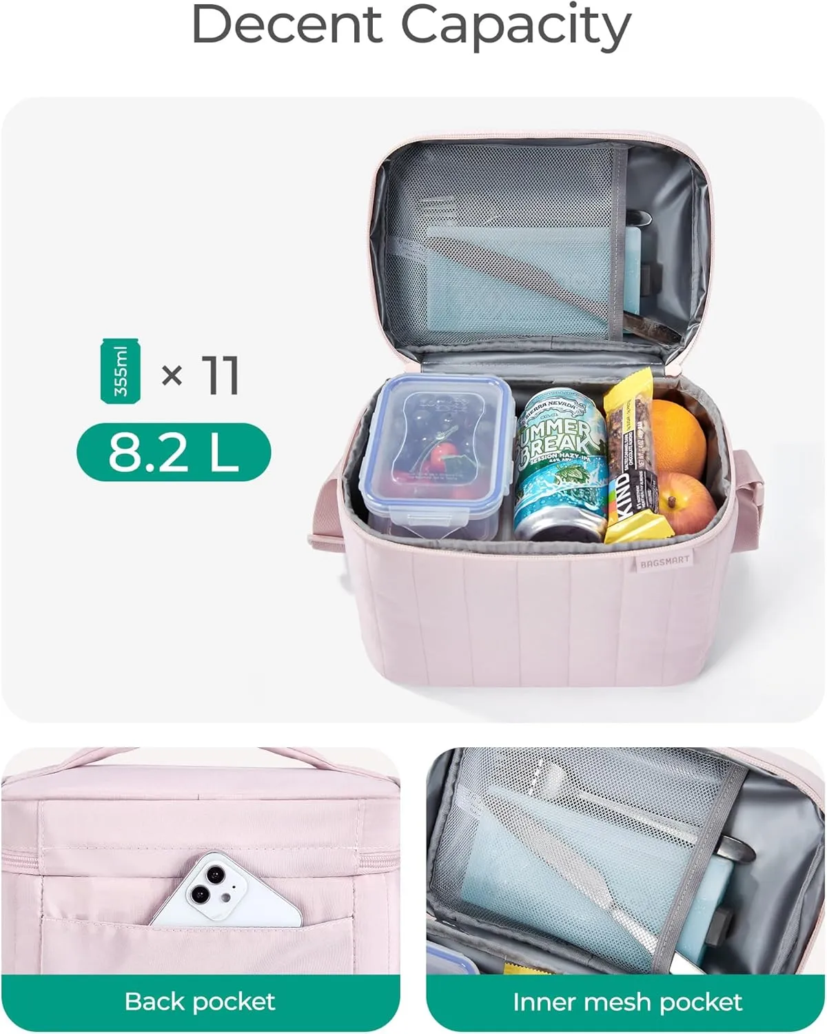 BAGSMART Lunch Box for Women Insulated Lunch Bag Cute Puffer Lunch Tote Bags Lightweight Quilted Reusable Cooler for Work Picnic Travel, Black