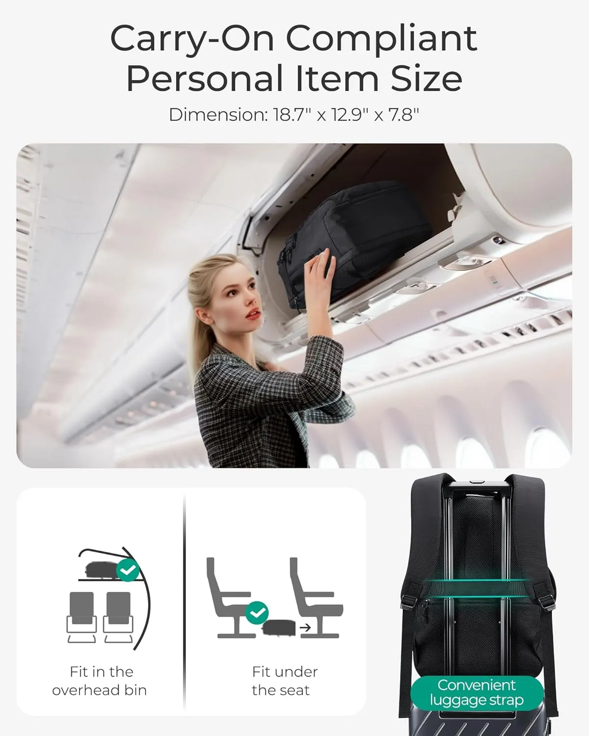 BAGSMART Travel Backpack for Men Women, Carry On Backpack Flight Approved TSA Friendly with USB Charging Hole Lightweight Weekender Bag Casual Daypack 17.3 Inch Laptop Business Work Backpack, Beige