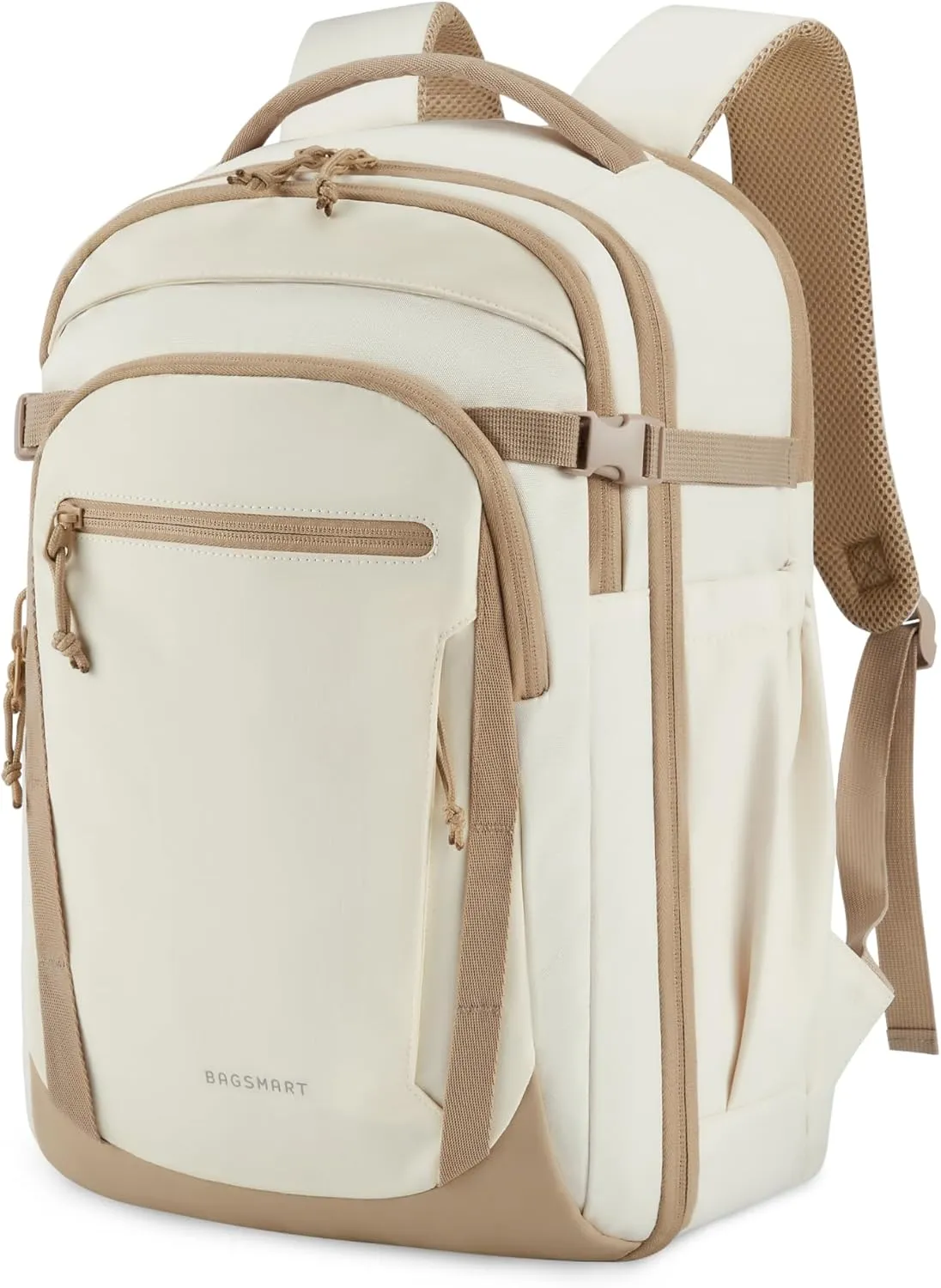 BAGSMART Travel Backpack for Men Women, Carry On Backpack Flight Approved TSA Friendly with USB Charging Hole Lightweight Weekender Bag Casual Daypack 17.3 Inch Laptop Business Work Backpack, Beige