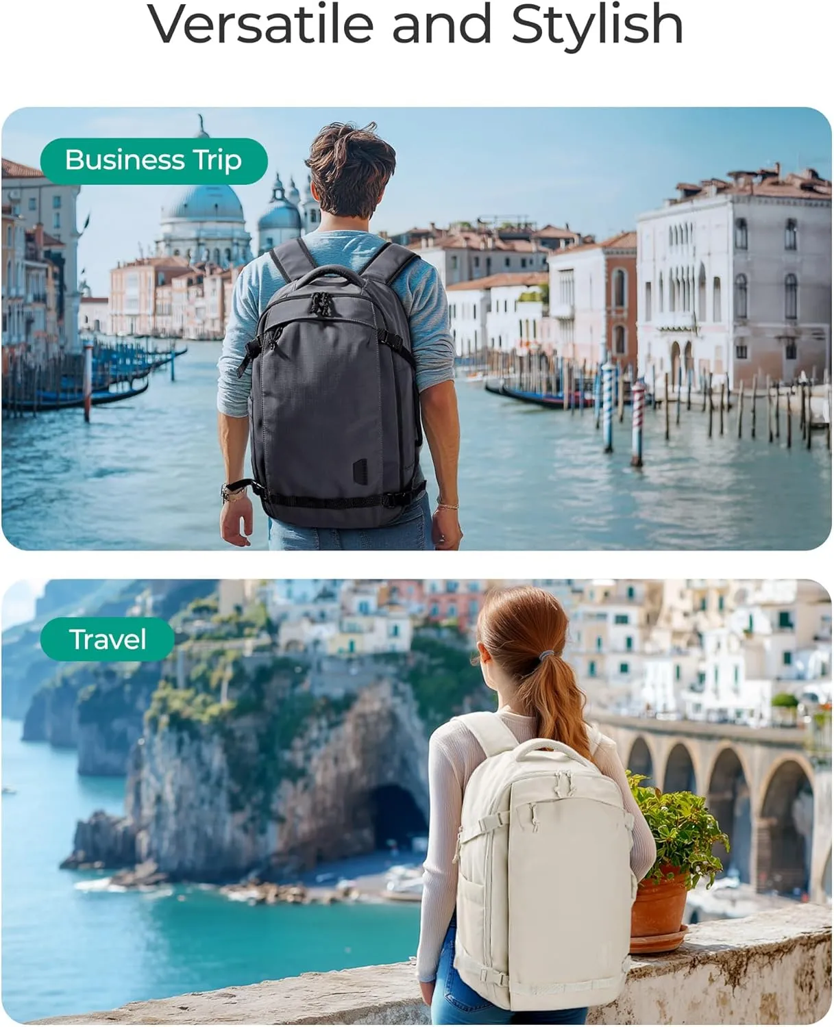 BAGSMART Travel Backpack for Women, 30L Travel Backpack Carry On Flight Approved, TSA Approved Personal Item Travel Bag, Water Resistant Weekender Bag Luggage Daypack, Beige