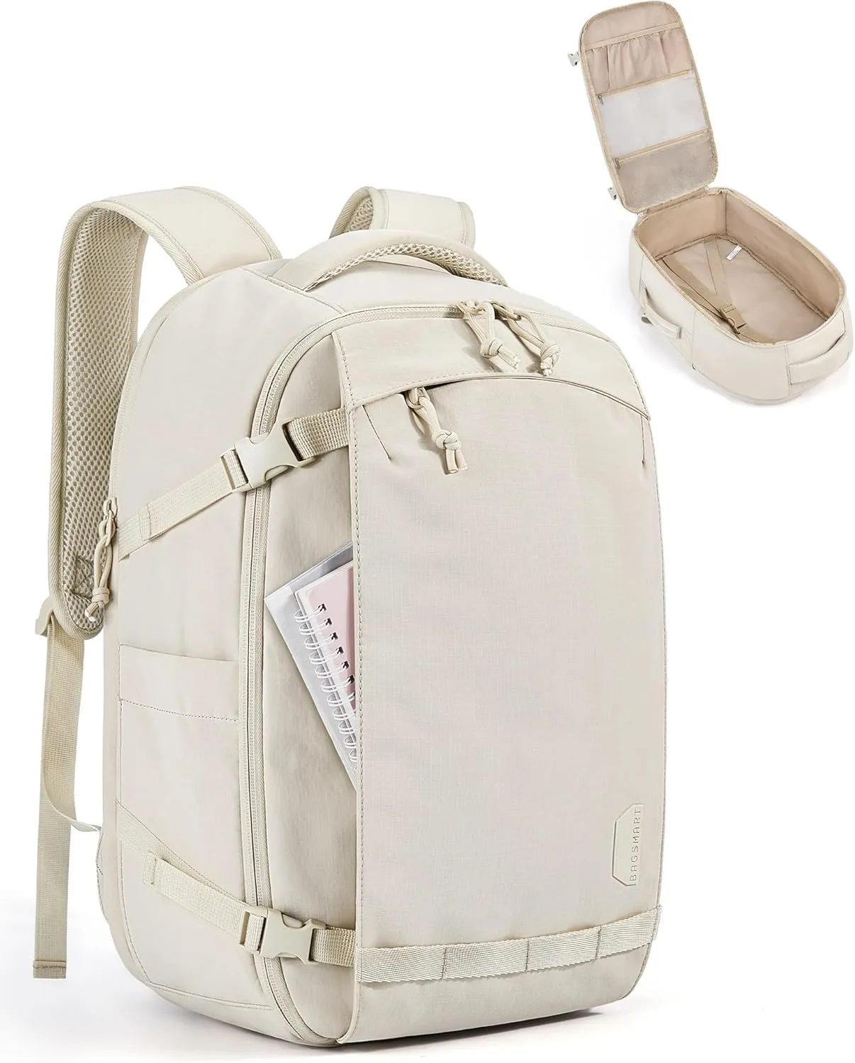 BAGSMART Travel Backpack for Women, 30L Travel Backpack Carry On Flight Approved, TSA Approved Personal Item Travel Bag, Water Resistant Weekender Bag Luggage Daypack, Beige