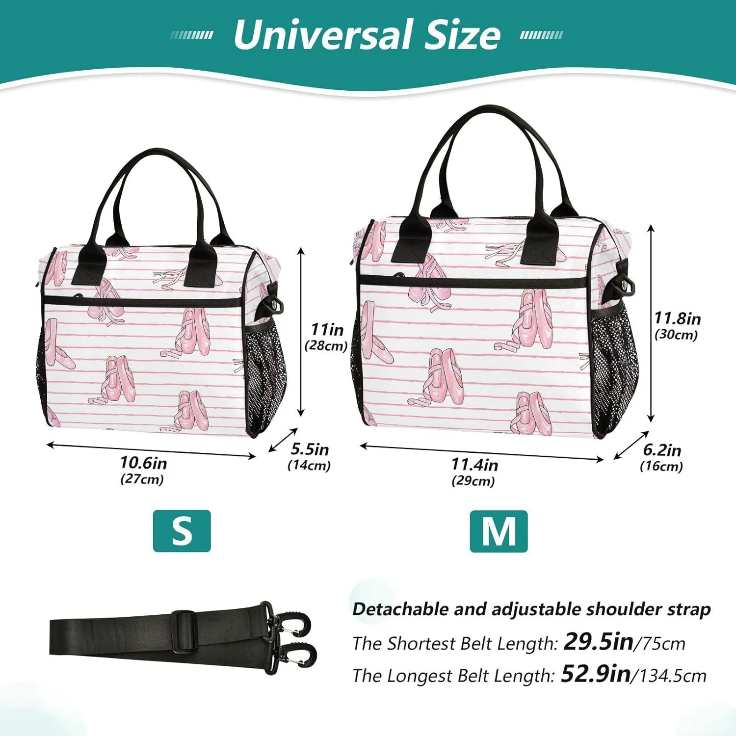 Ballet Shoes Print Insulated Lunch Bag with Shoulder Strap & Carry Handle, Eco-friendly Cooler Bag Tote Bag for Men,Women（839）