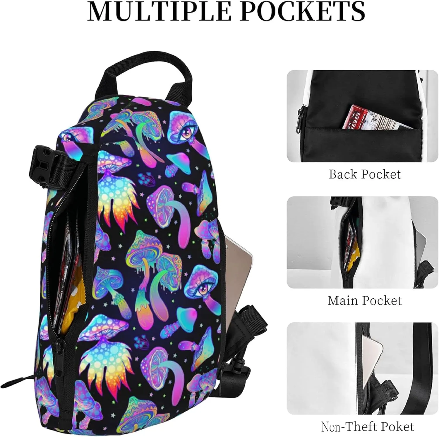 bassyil Mushroom Sling Bag Crossbody Chest Backpack Shoulder Daypack for Women Men Travel Hiking