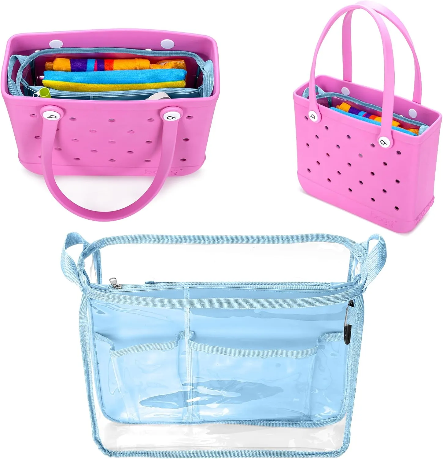 Beach Bag Organizer Insert (12.4in x 10.2in x 4.3in) Compatible with Bogg Bag(15in x 13in x 5.25in), Beach Tote Bag Waterproof Organizer Liner Insert Divider Pouch, Blue